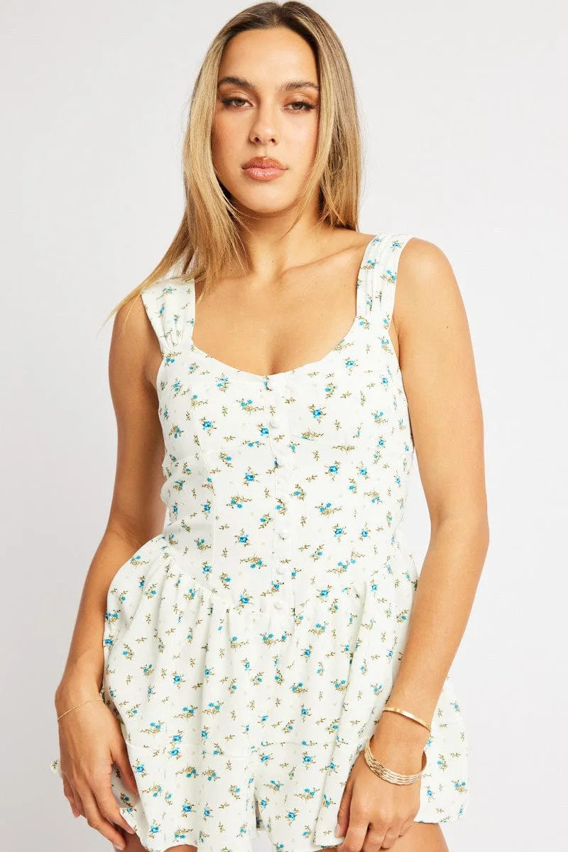 White Ditsy Fit And Flare Playsuit sold by Ally Fashion product image thumbnail 3