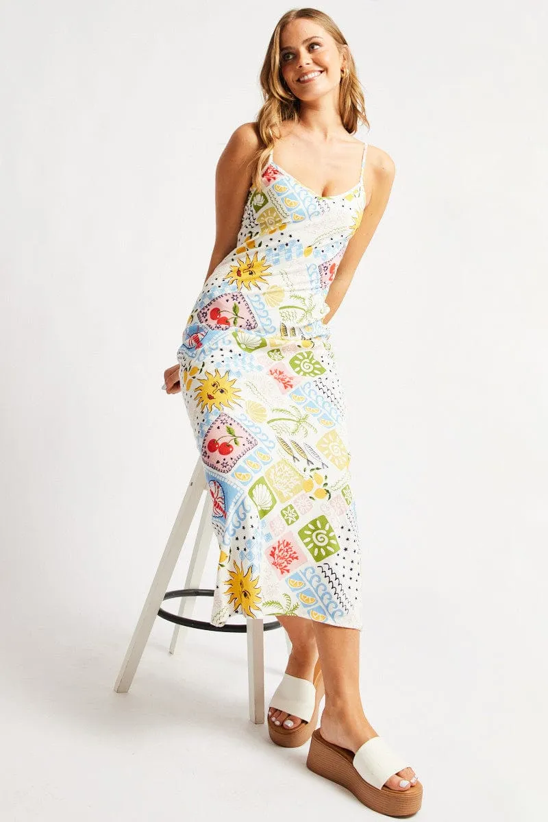 Multi Abstract Maxi Dress Bias Cut sold by Ally Fashion