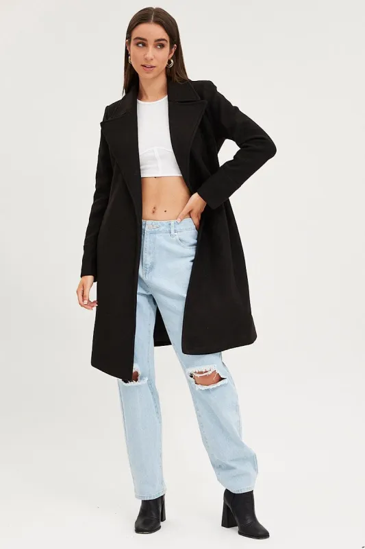 Black Collared Coat Long Sleeve sold by Ally Fashion