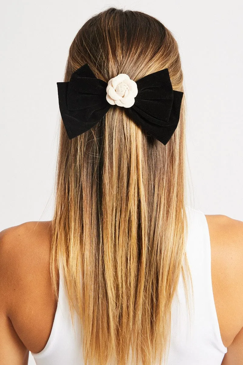 Black Rosette Bow Hair Clip sold by Ally Fashion