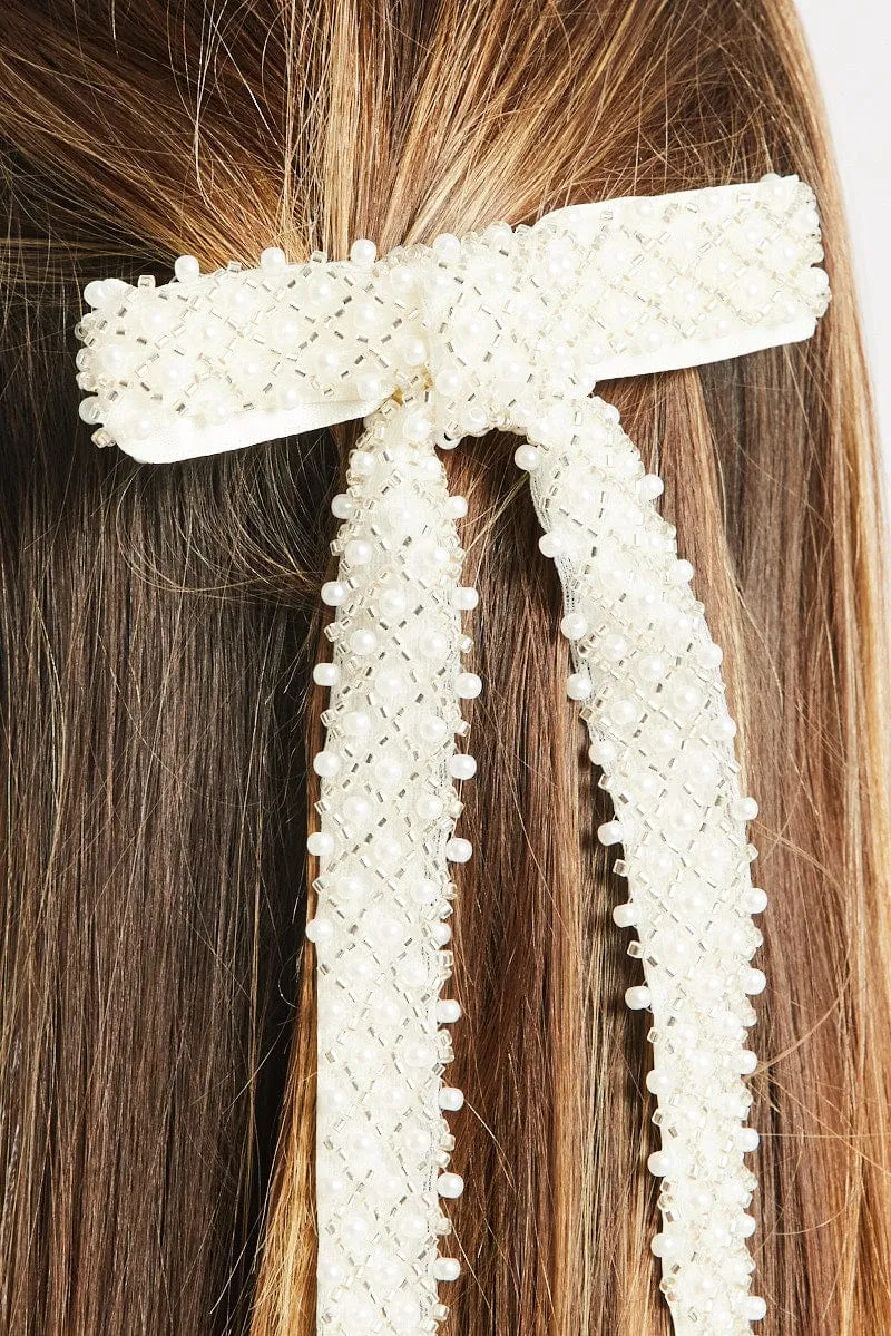 White Pearl Bow Hair Clip sold by Ally Fashion product image thumbnail 2