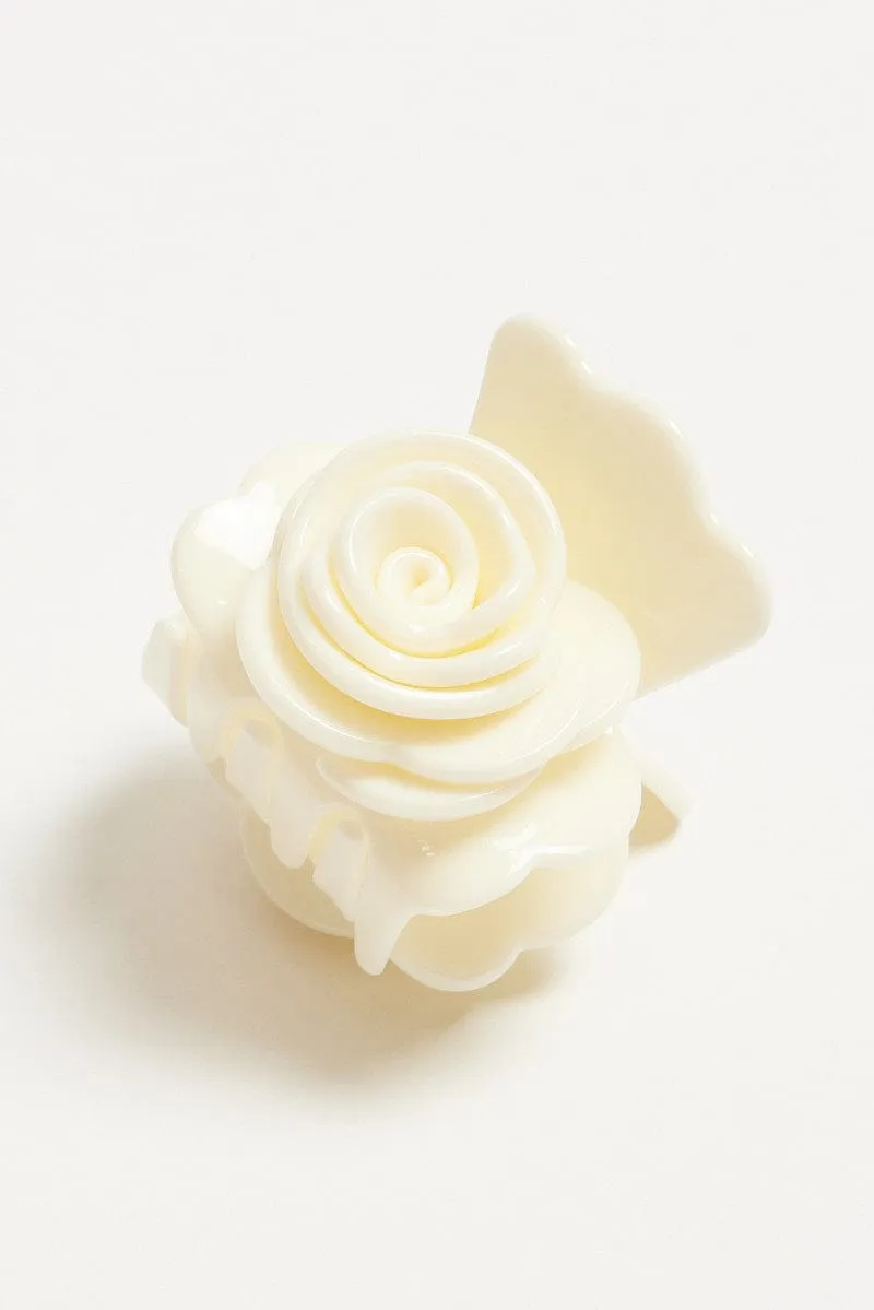 White Rosette Hair Claw Clip sold by Ally Fashion