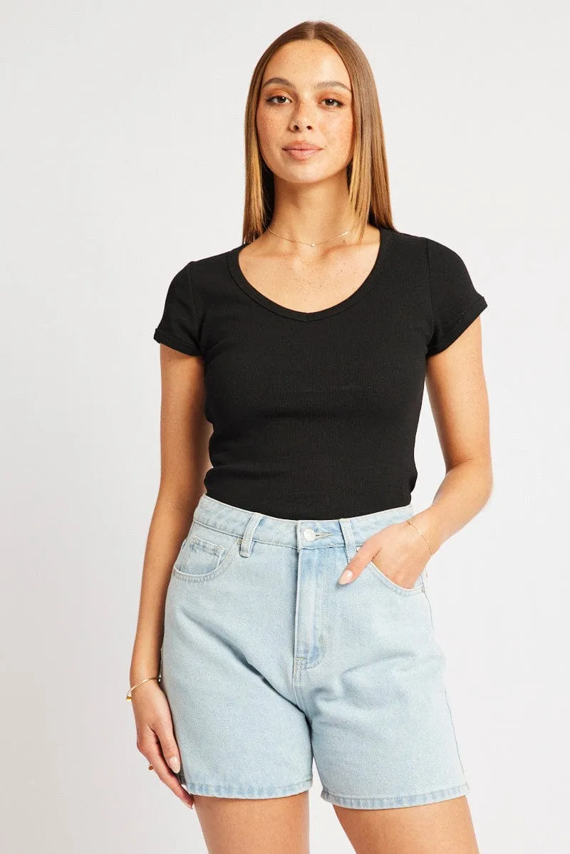 Black T Shirt Short Sleeve V Neck sold by Ally Fashion product image thumbnail 3