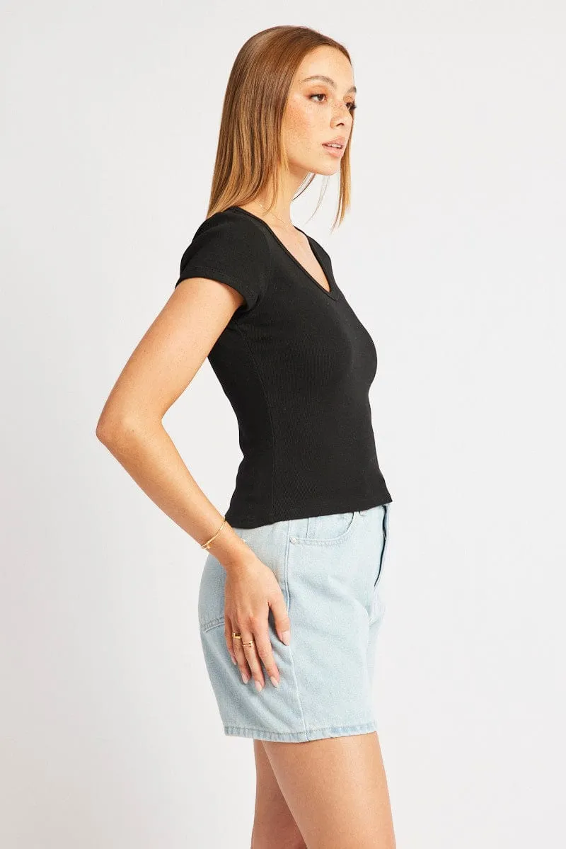 Black T Shirt Short Sleeve V Neck sold by Ally Fashion product image thumbnail 4