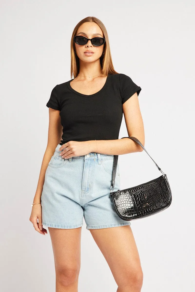 Black T Shirt Short Sleeve V Neck sold by Ally Fashion