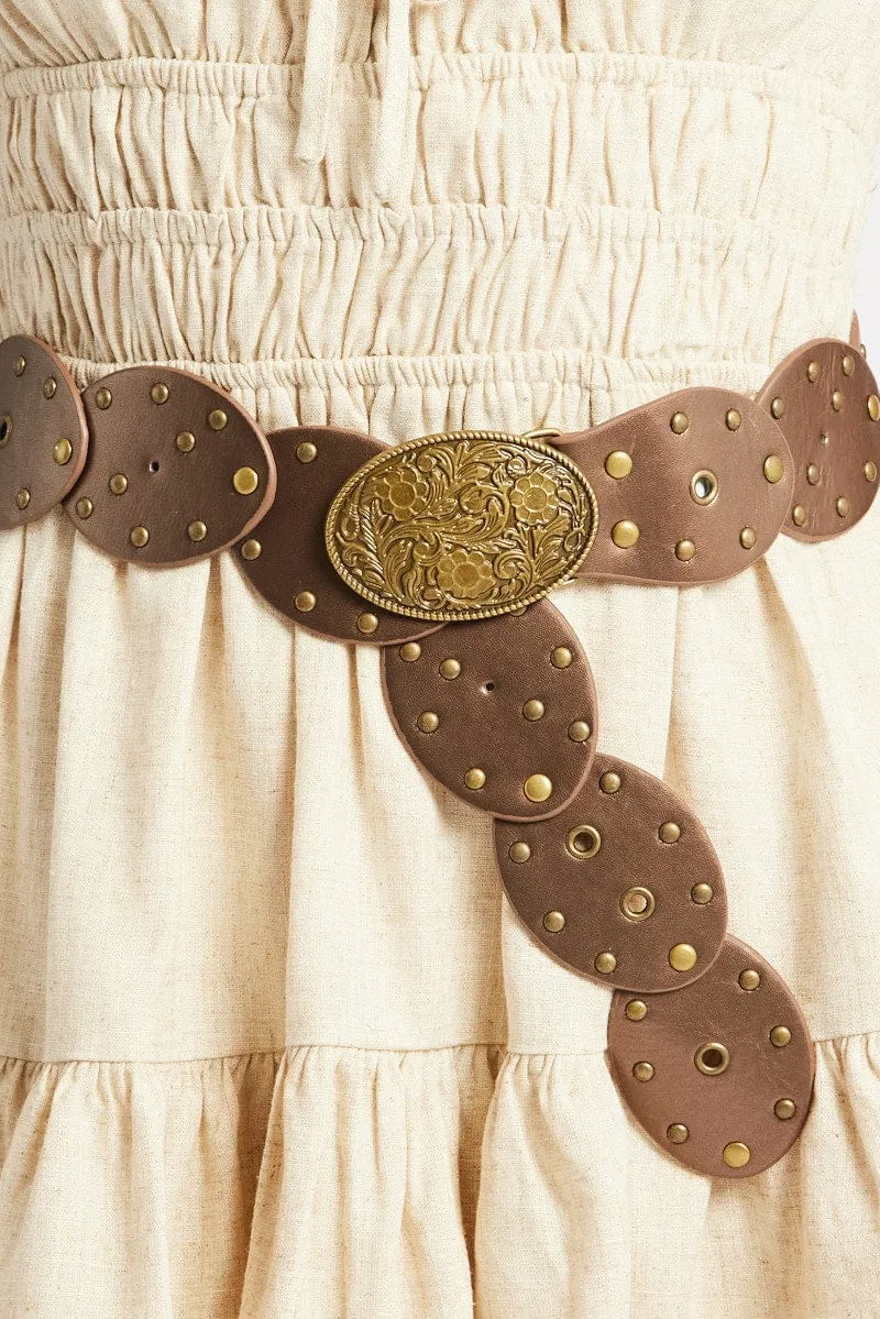 Brown Oval Disc Western Waist Belt sold by Ally Fashion product image thumbnail 2