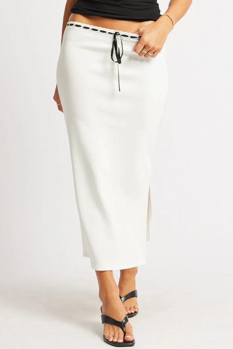 White Midi Skirt High Rise Lace Detail Rib Jersey sold by Ally Fashion product image thumbnail 3