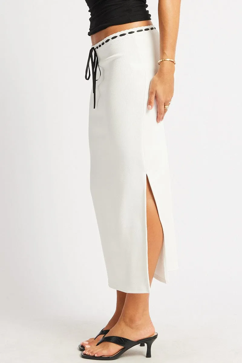 White Midi Skirt High Rise Lace Detail Rib Jersey sold by Ally Fashion product image thumbnail 4