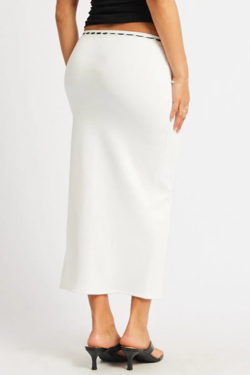 White Midi Skirt High Rise Lace Detail Rib Jersey sold by Ally Fashion product image thumbnail 5