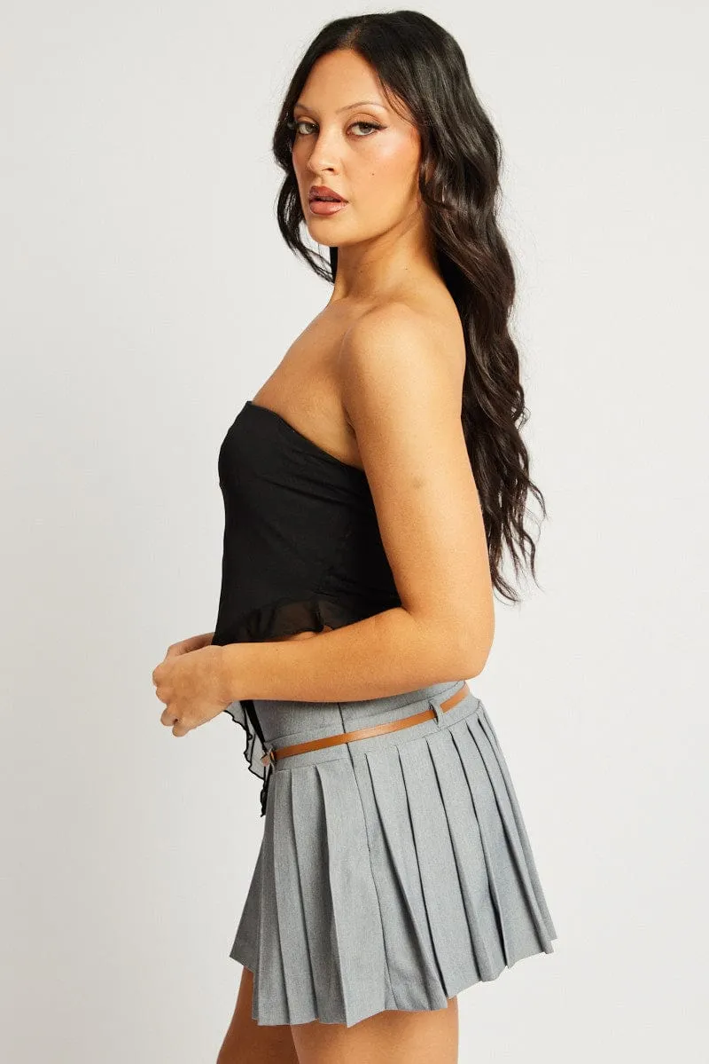 Black Bandeau Top Asymmetrical Ruffle Hem Mesh sold by Ally Fashion product image thumbnail 4