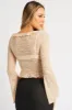 Beige Tie Front Frill Top Long Sleeve Lace sold by Ally Fashion