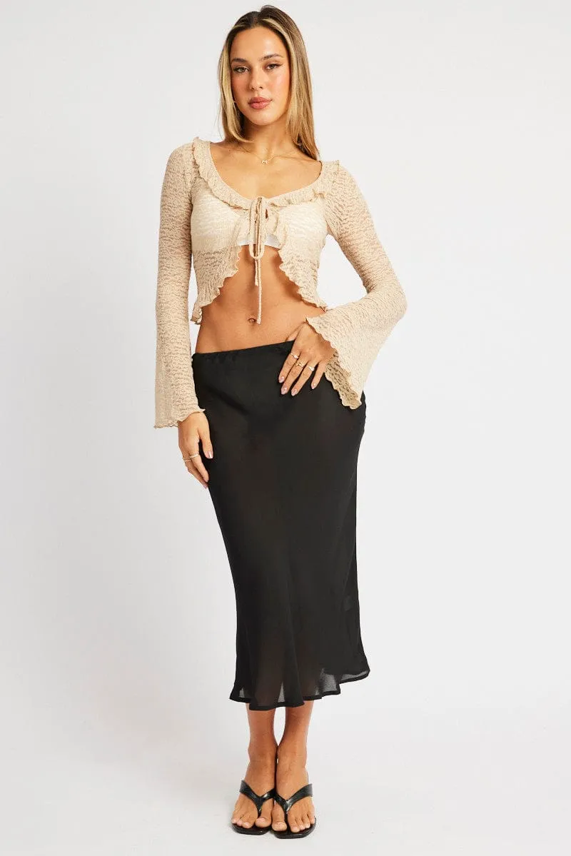 Beige Tie Front Frill Top Long Sleeve Lace sold by Ally Fashion product image thumbnail 3