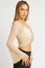 Beige Tie Front Frill Top Long Sleeve Lace sold by Ally Fashion