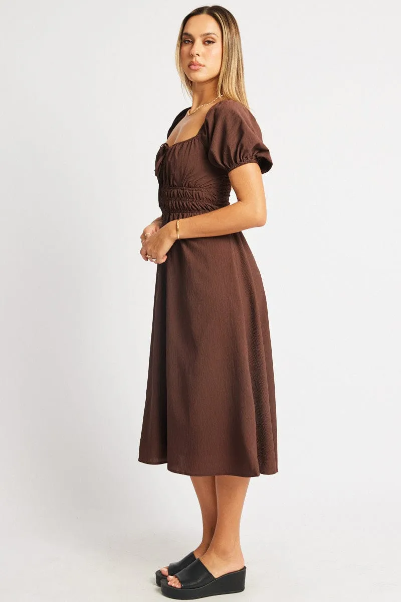 Brown Midi Dress Short Sleeve Ruched Bust sold by Ally Fashion product image thumbnail 4