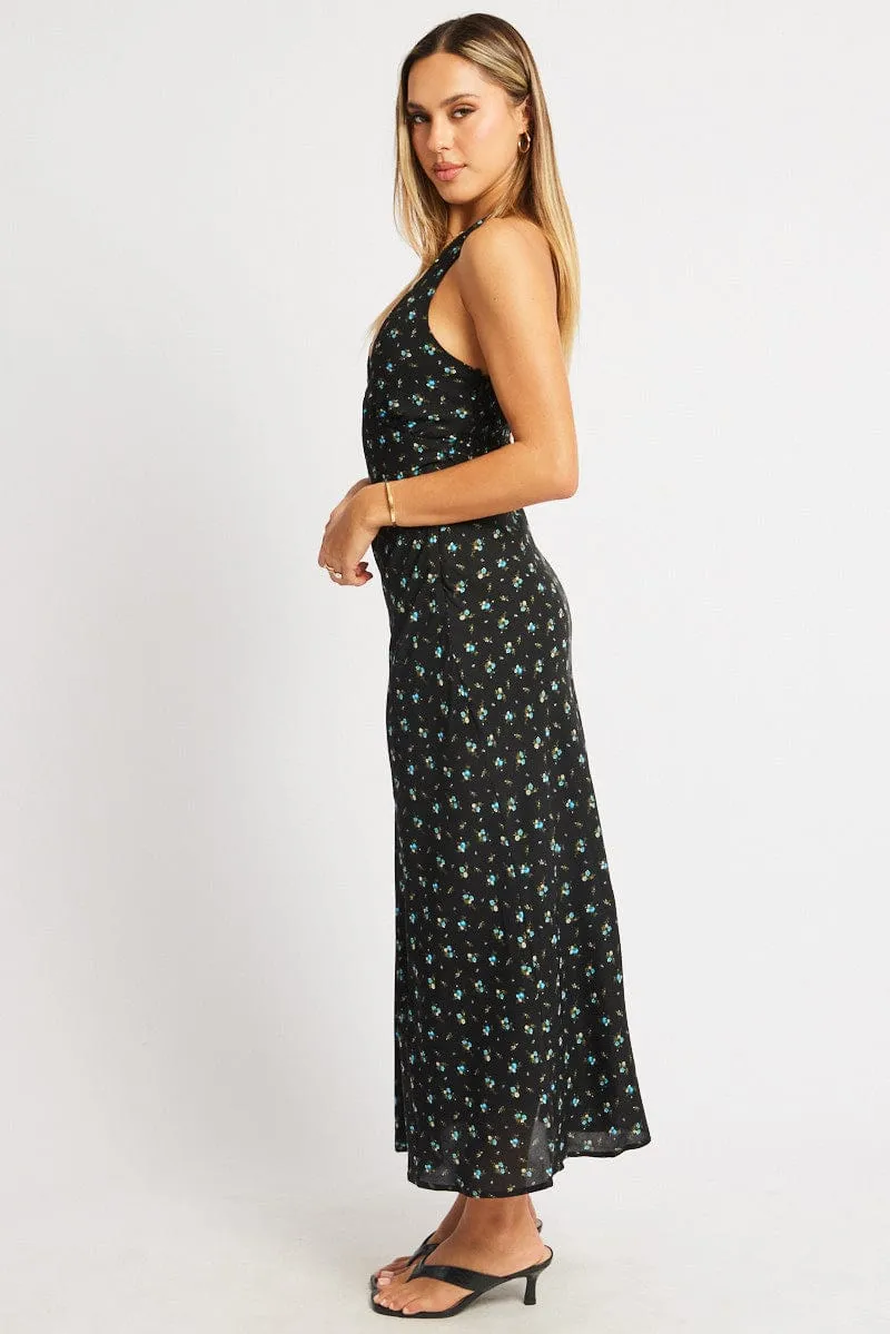 Black Ditsy Midi Dress Halter Neck sold by Ally Fashion product image thumbnail 4