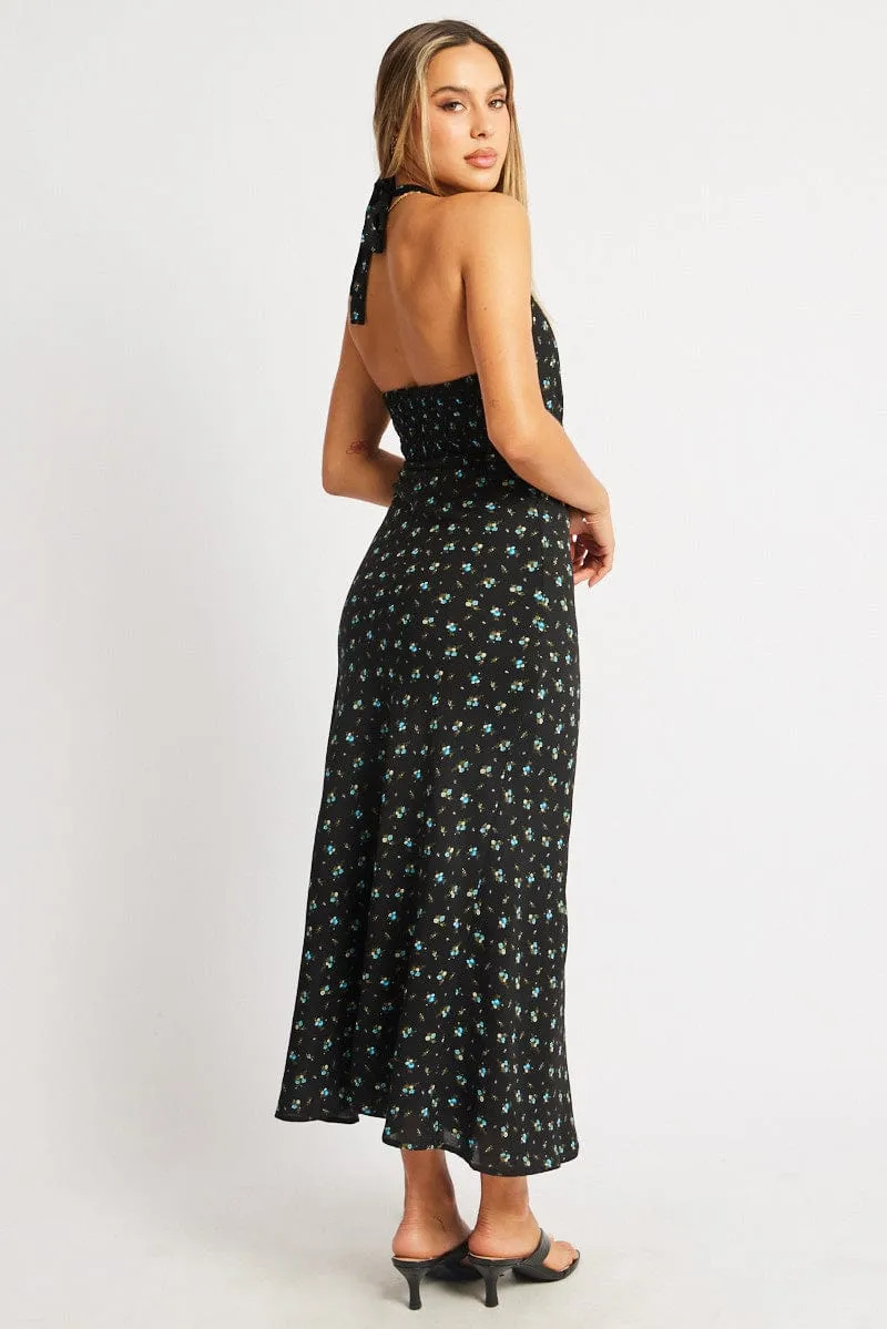 Black Ditsy Midi Dress Halter Neck sold by Ally Fashion product image thumbnail 5