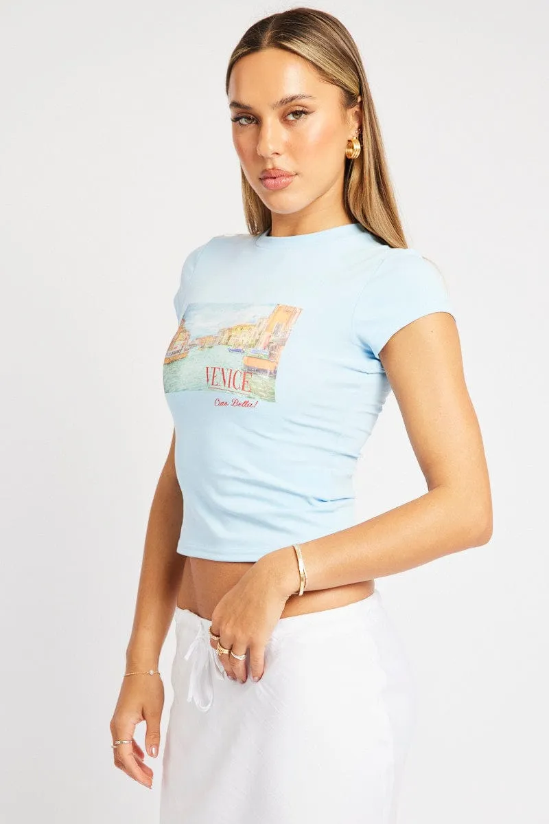Blue Graphic Tee Short Sleeve sold by Ally Fashion product image thumbnail 4