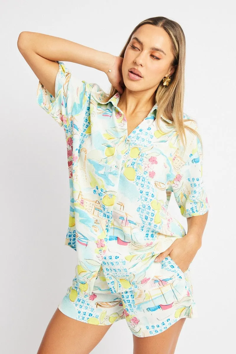 Multi Abstract Relaxed Shirt Short Sleeve sold by Ally Fashion