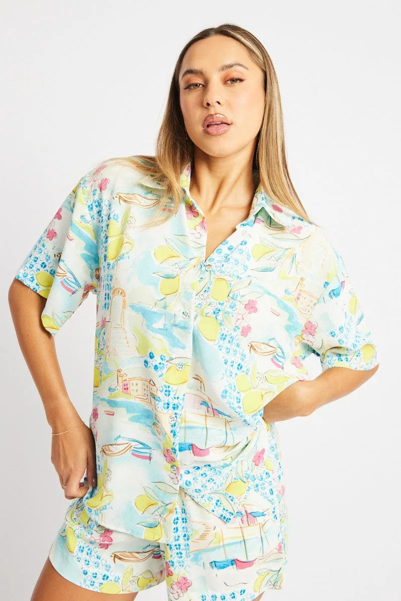 Multi Abstract Relaxed Shirt Short Sleeve sold by Ally Fashion product image thumbnail 3