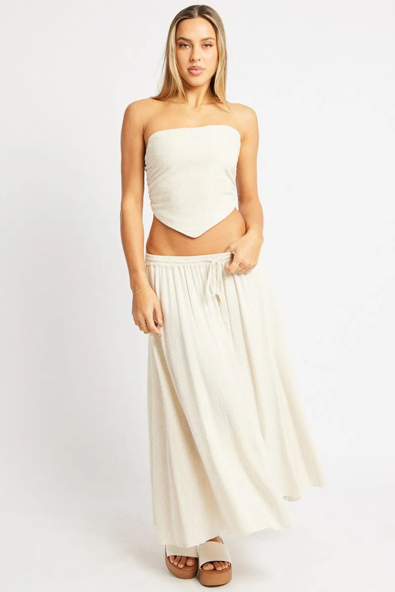 Beige Scarf Top Boob Tube Shirred Back Linen Blend sold by Ally Fashion product image thumbnail 2