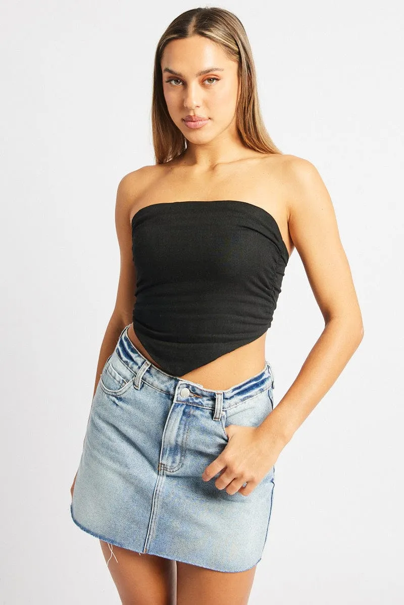 Black Scarf Top Boob Tube Shirred Back Linen Blend sold by Ally Fashion