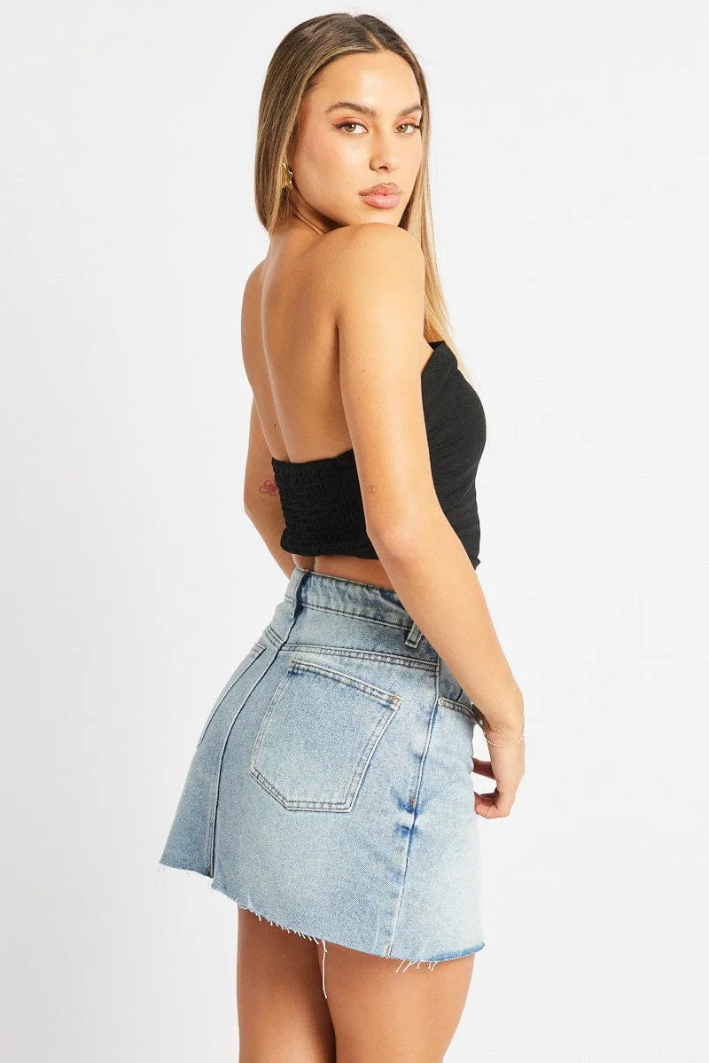 Black Scarf Top Boob Tube Shirred Back Linen Blend sold by Ally Fashion product image thumbnail 5