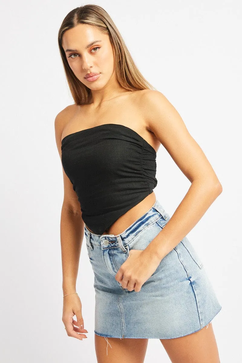 Black Scarf Top Boob Tube Shirred Back Linen Blend sold by Ally Fashion product image thumbnail 3