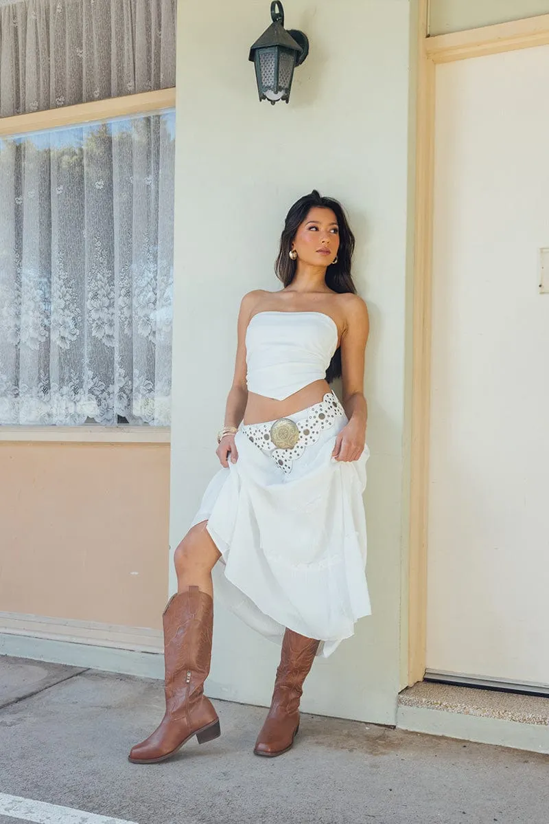 White Scarf Top Boob Tube Shirred Back Linen Blend sold by Ally Fashion