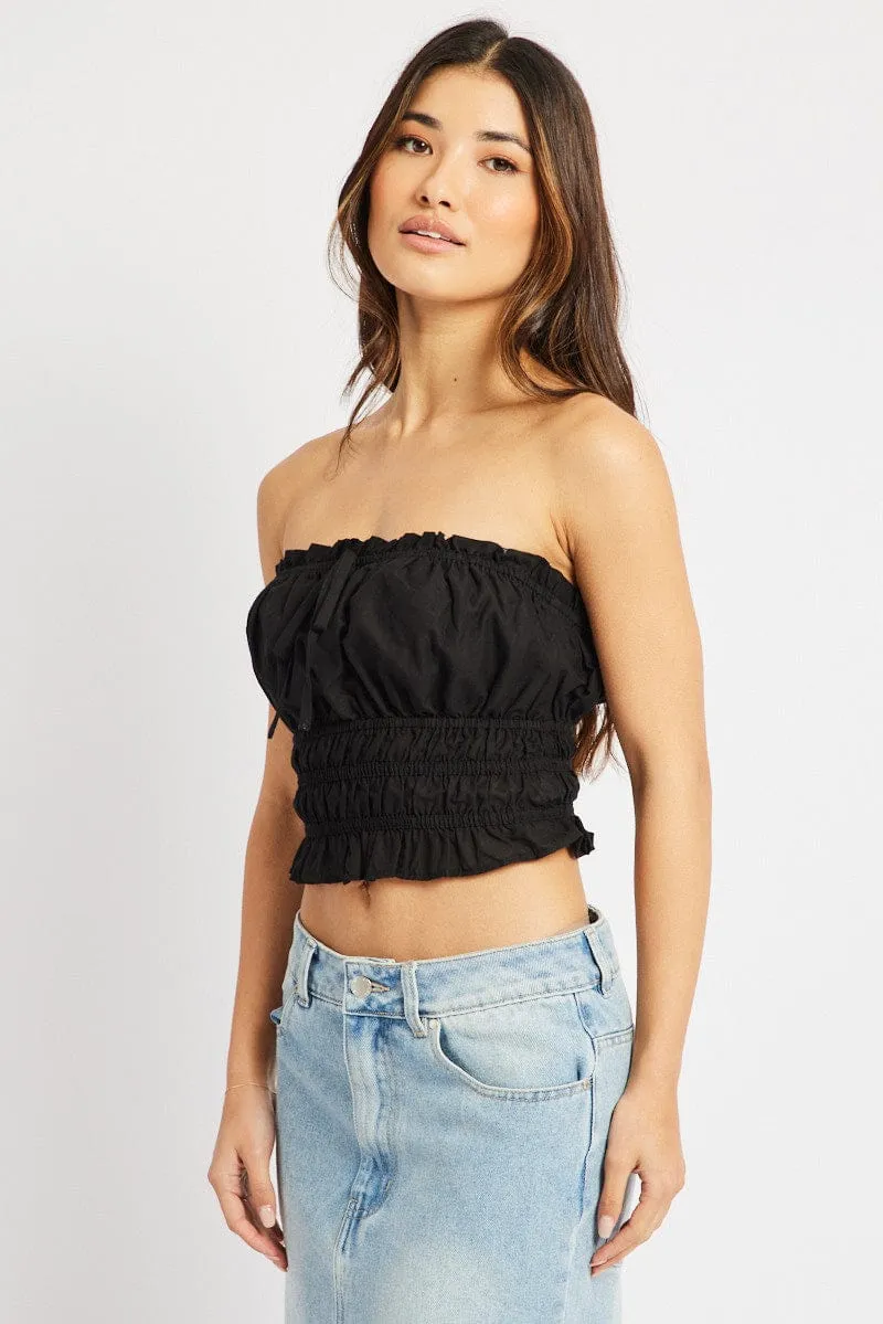 Black Gathered Crop Top Strapless sold by Ally Fashion product image thumbnail 4