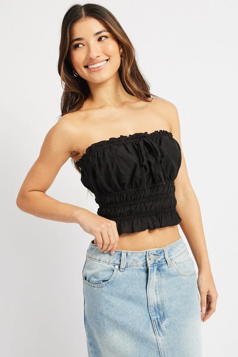 Black Gathered Crop Top Strapless sold by Ally Fashion