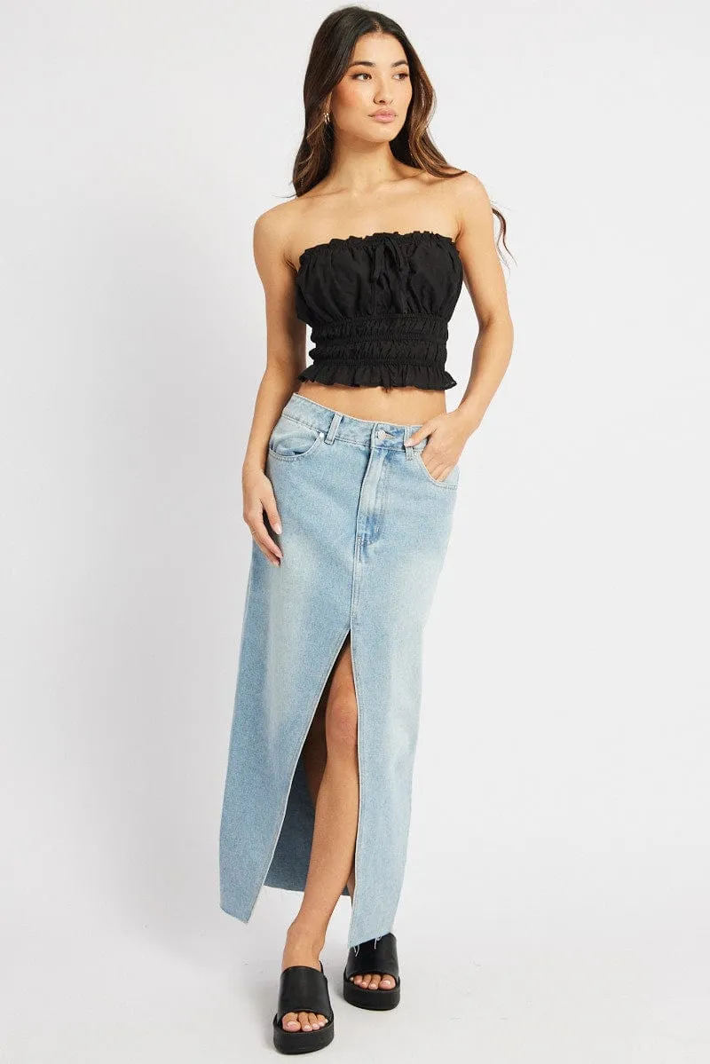 Black Gathered Crop Top Strapless sold by Ally Fashion product image thumbnail 2