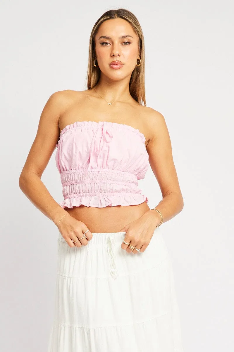 Pink Gathered Crop Top Strapless sold by Ally Fashion product image thumbnail 3