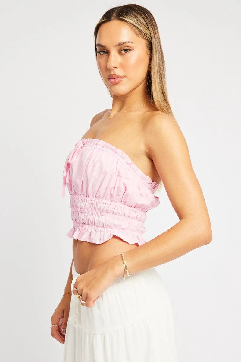 Pink Gathered Crop Top Strapless sold by Ally Fashion product image thumbnail 4