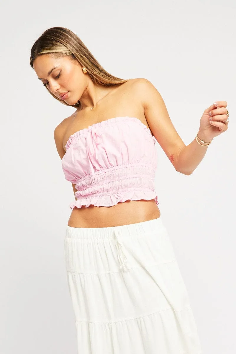 Pink Gathered Crop Top Strapless sold by Ally Fashion