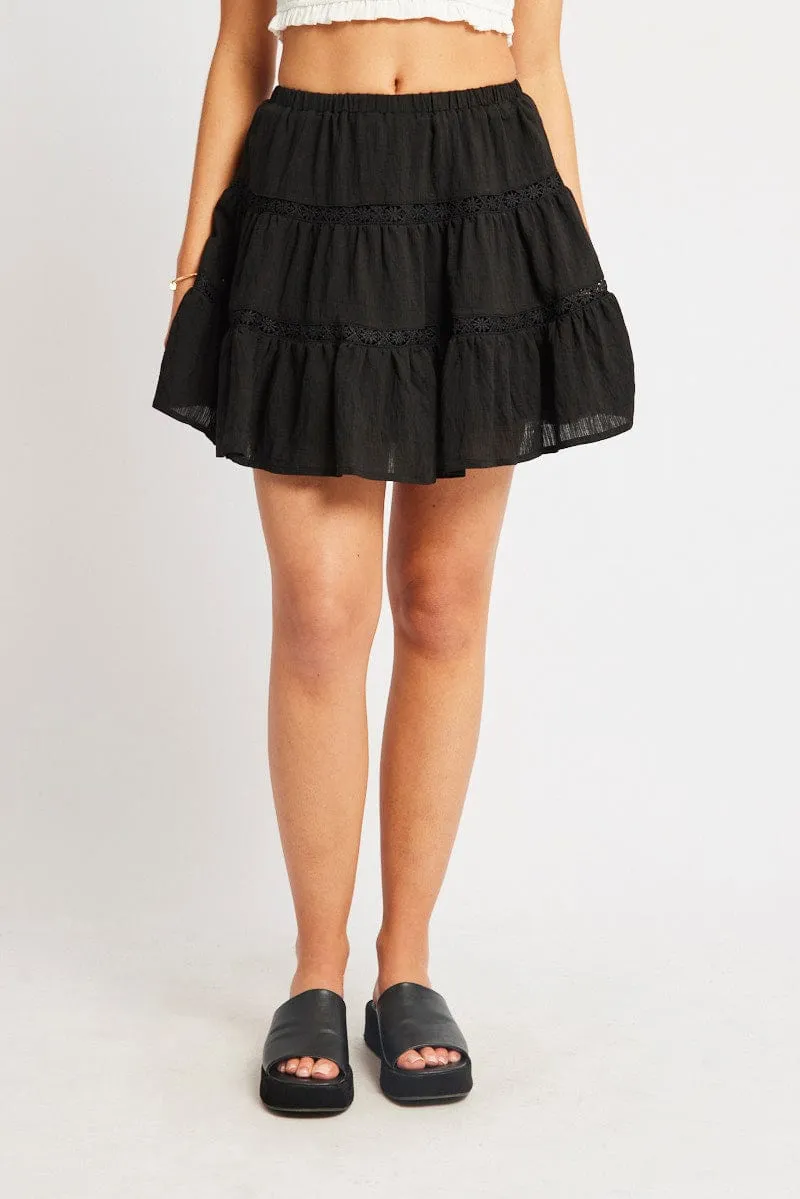 Black Skater Skirt Tiered High Rise Mini Lace Insert sold by Ally Fashion product image thumbnail 2