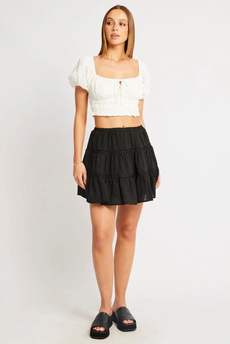 Black Skater Skirt Tiered High Rise Mini Lace Insert sold by Ally Fashion product image thumbnail 3