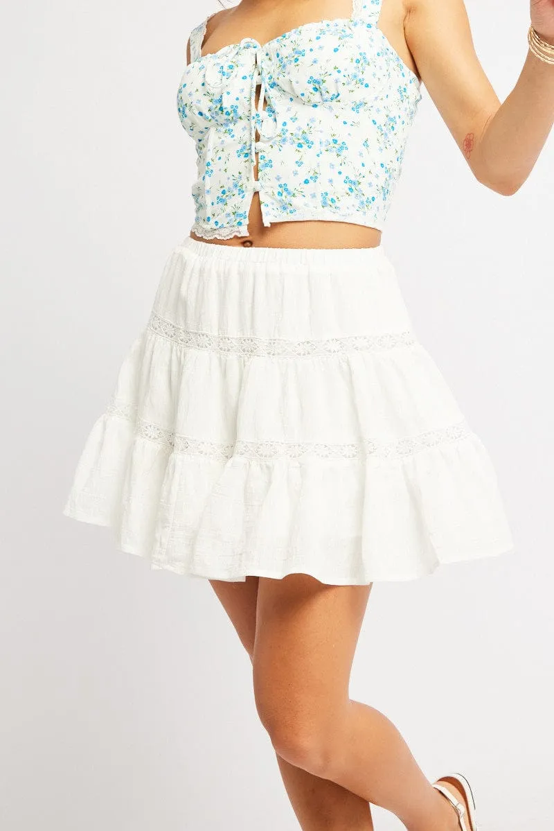 White Skater Skirt Tiered High Rise Mini Lace Insert sold by Ally Fashion