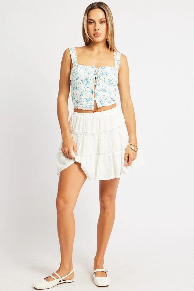 White Skater Skirt Tiered High Rise Mini Lace Insert sold by Ally Fashion product image thumbnail 2