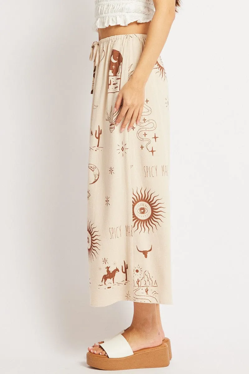 Beige Abstract Midaxi Skirt Relaxed Fit Elastic Waist sold by Ally Fashion product image thumbnail 4