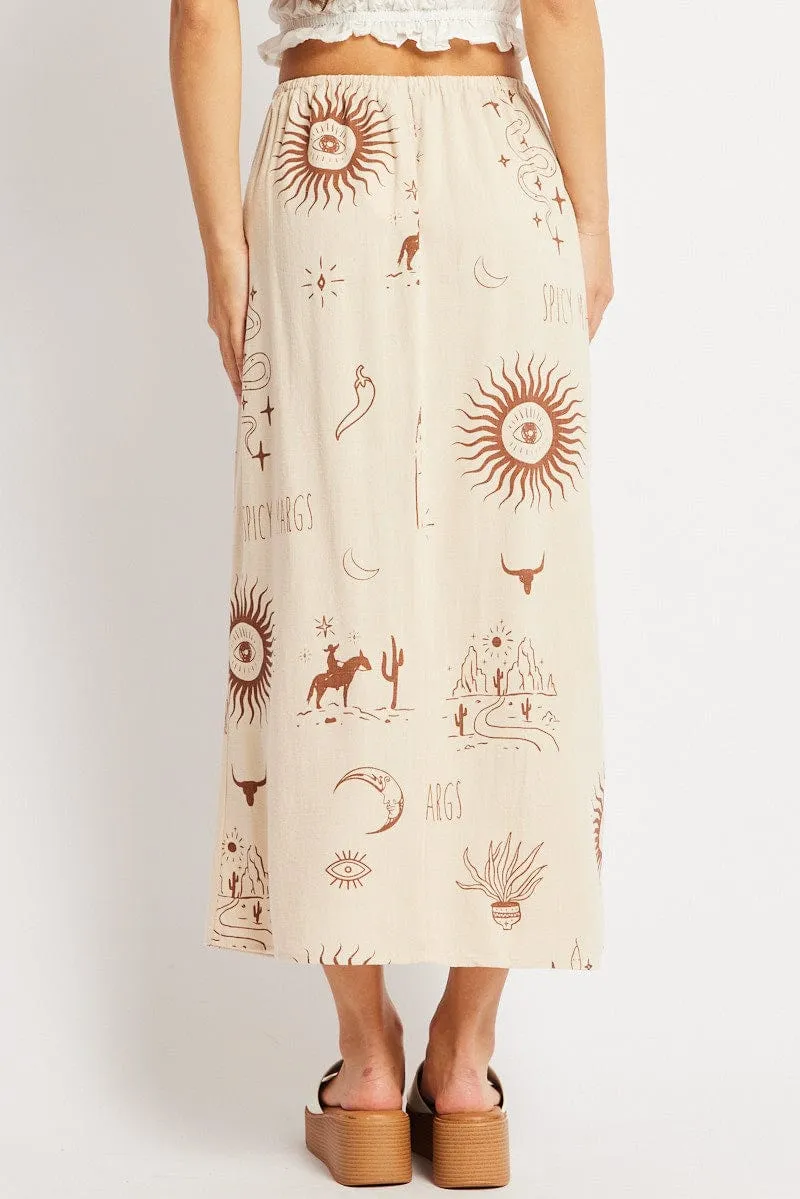 Beige Abstract Midaxi Skirt Relaxed Fit Elastic Waist sold by Ally Fashion product image thumbnail 5