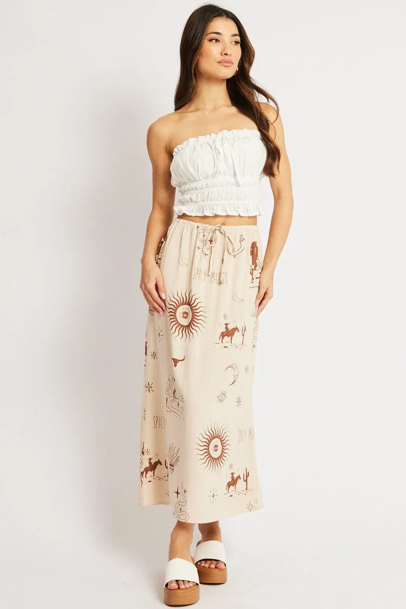Beige Abstract Midaxi Skirt Relaxed Fit Elastic Waist sold by Ally Fashion product image thumbnail 2