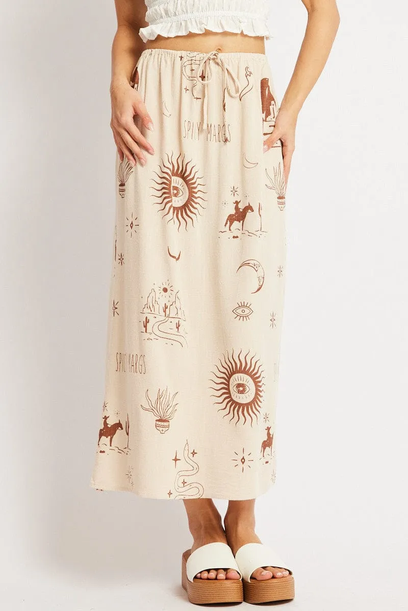 Beige Abstract Midaxi Skirt Relaxed Fit Elastic Waist sold by Ally Fashion product image thumbnail 3