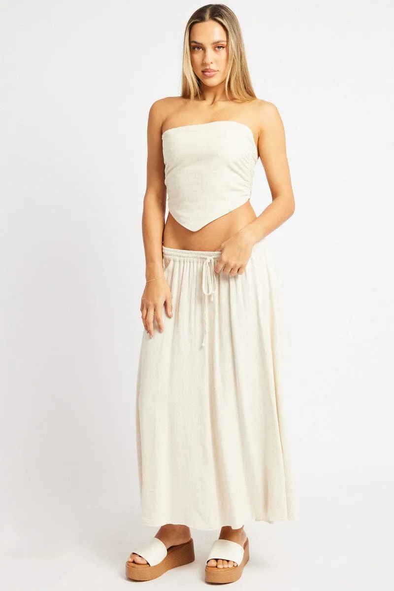 Beige Midaxi Skirt High Rise Volume Linen Blend sold by Ally Fashion product image thumbnail 2