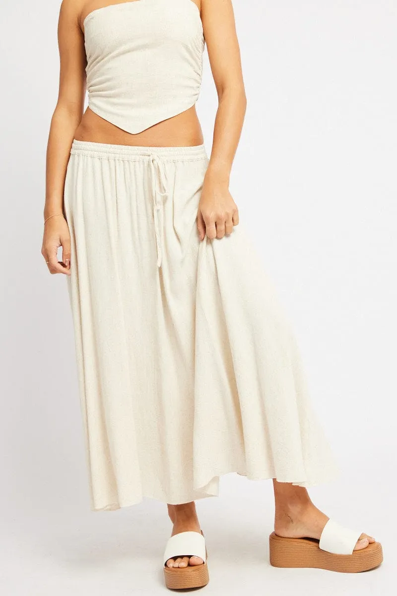 Beige Midaxi Skirt High Rise Volume Linen Blend sold by Ally Fashion