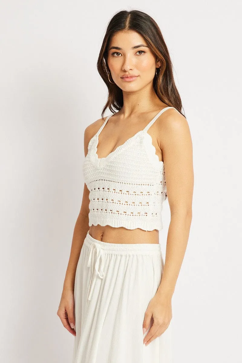 White Crochet Top Sleeveless V Neck Crop Knitted sold by Ally Fashion product image thumbnail 4
