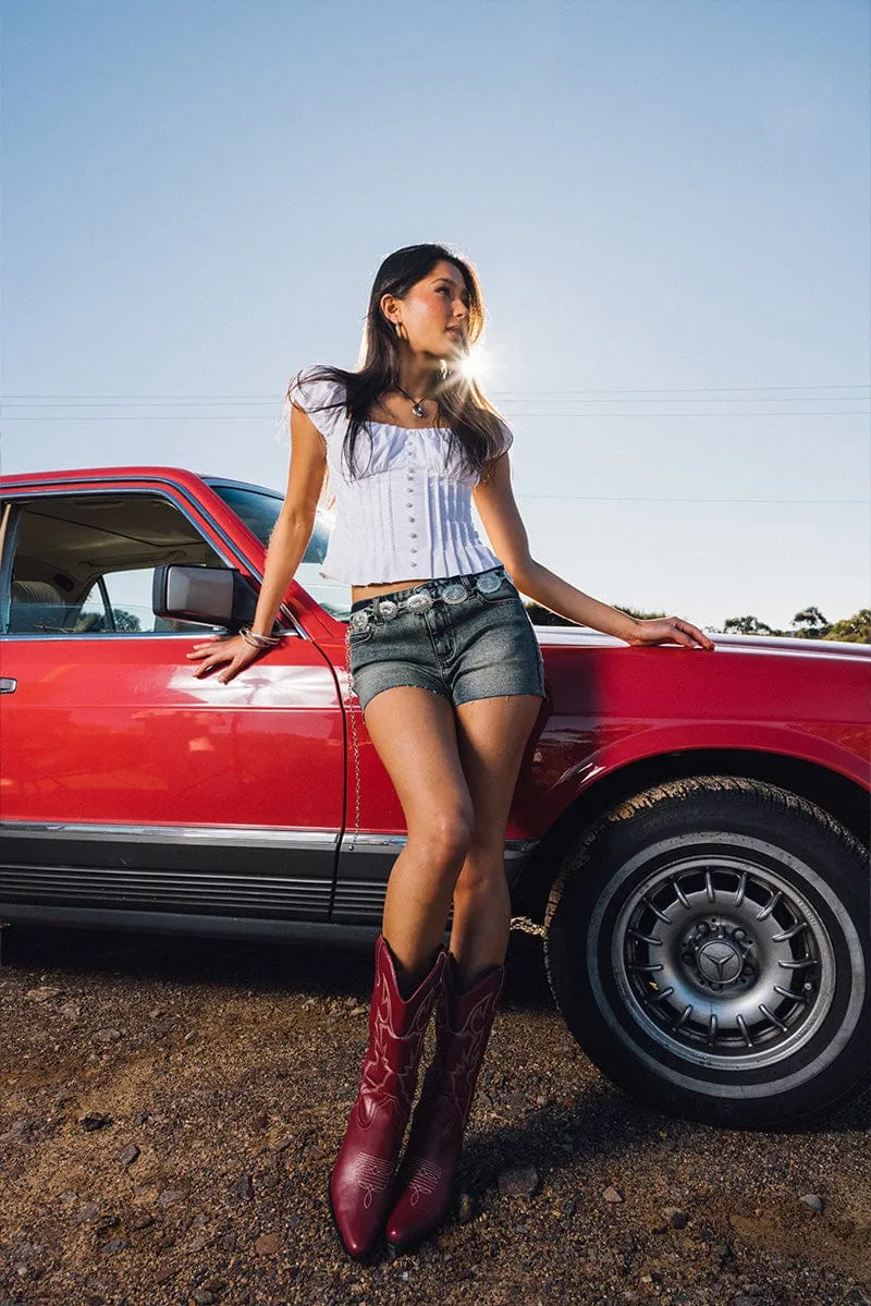 Denim Skinny Shorts Mid Rise sold by Ally Fashion