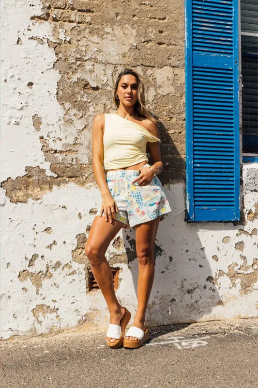 Blue Abstract Relaxed Shorts High Rise made by Ally Fashion