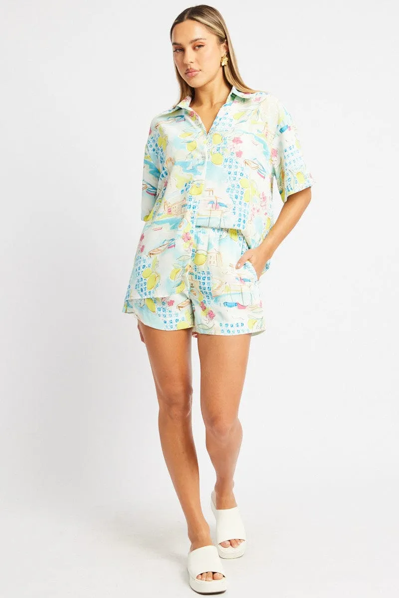 Blue Abstract Relaxed Shorts High Rise sold by Ally Fashion product image thumbnail 3