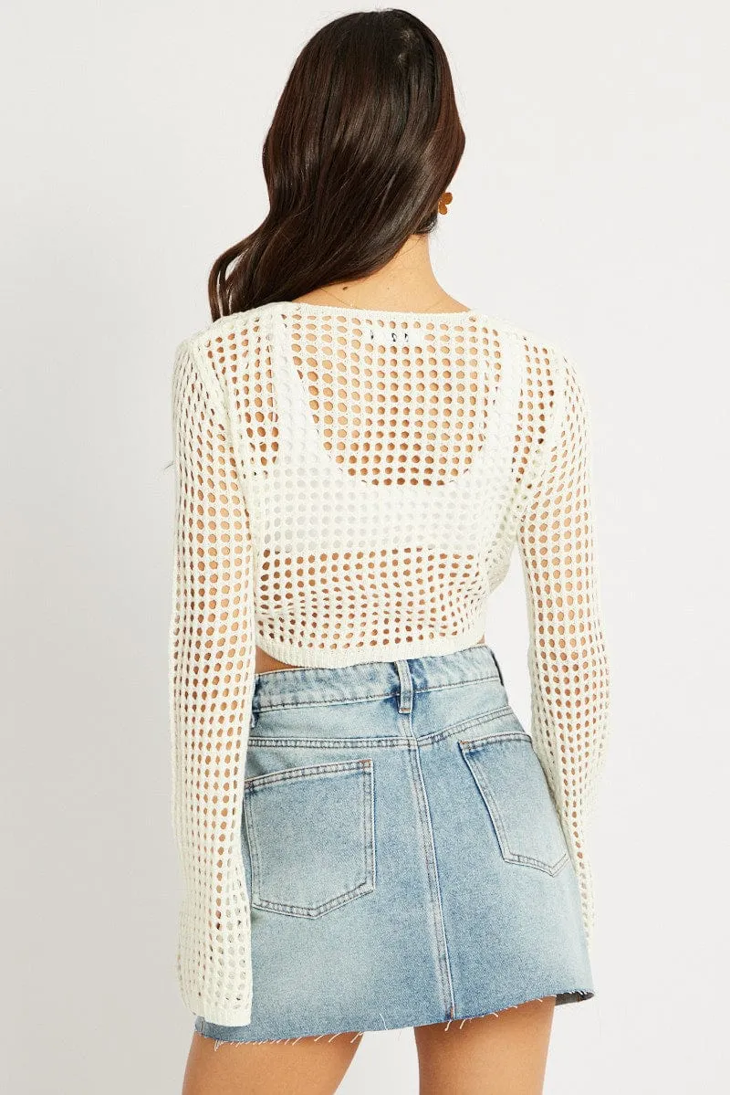 White Crochet Tie Up Cardigan sold by Ally Fashion product image thumbnail 5