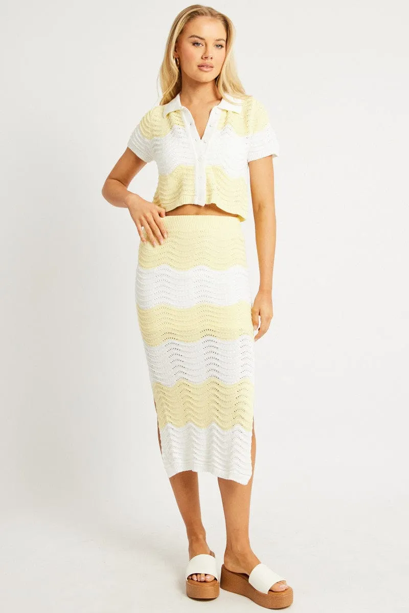 Yellow Stripe Crochet Skirt High Rise Elastic Waist Midi Lined sold by Ally Fashion product image thumbnail 2